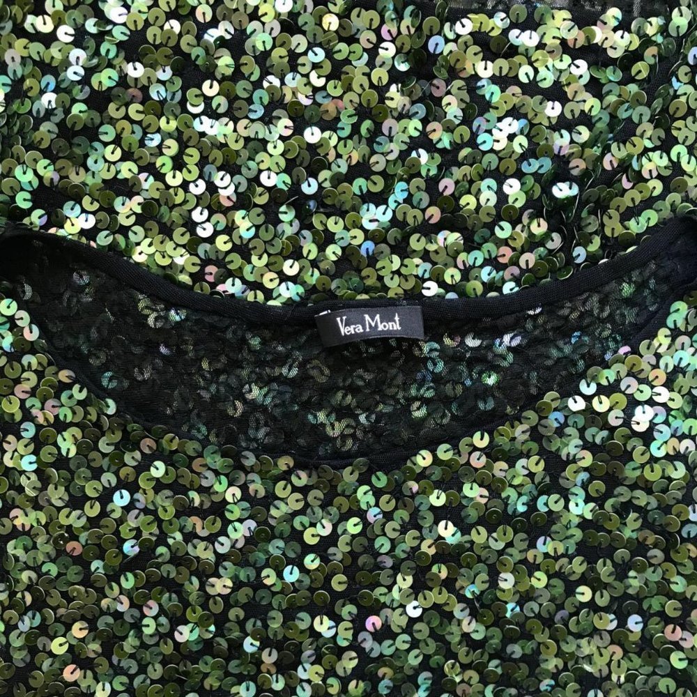 VERA MONT dark green sequin sleeveless top size 18 - Picture 4 of 4